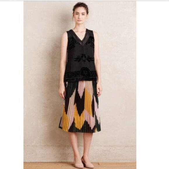 ANTHROPOLOGIE Meadow Rue Fanya Top Size S Black Burnout Velvet Festival Chic - Picture 3 of 9